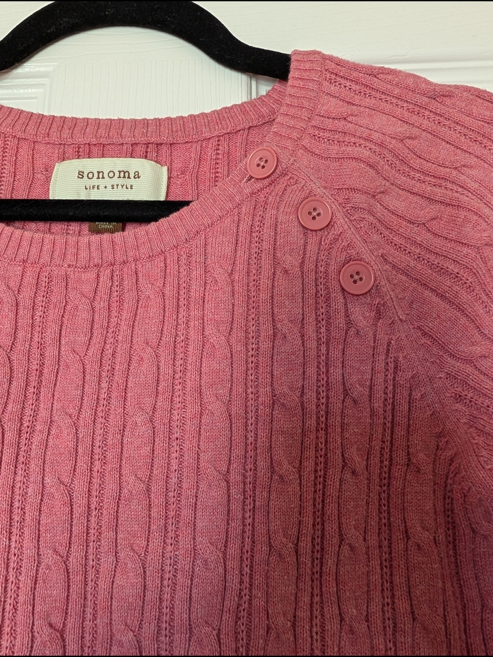 Sonoma Pink Cable Knit Button-Shoulder Sweater Sz S - Picture 2 of 5